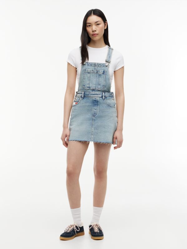 Vintage Denim Mini Dungaree Dress — Blue