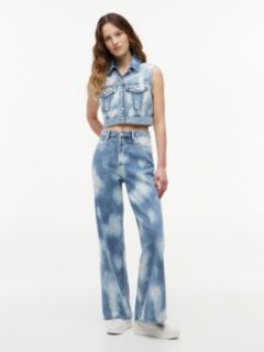 Tie-Dye Denim Cropped Trucker Vest — Blue 2