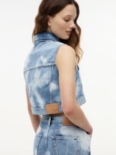 Tie-Dye Denim Cropped Trucker Vest — Blue 3