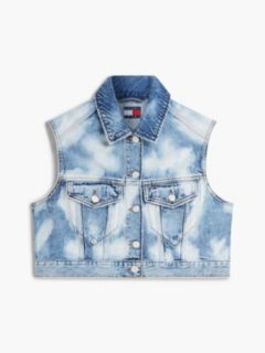 Tie-Dye Denim Cropped Trucker Vest — Blue 6