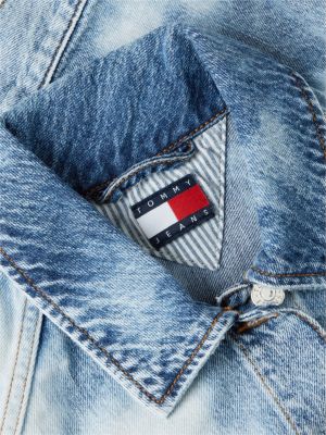 denim tie-dye denim cropped trucker vest for women tommy jeans