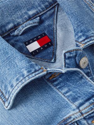 blau slim cropped fit truckerjacke aus denim für damen - tommy jeans