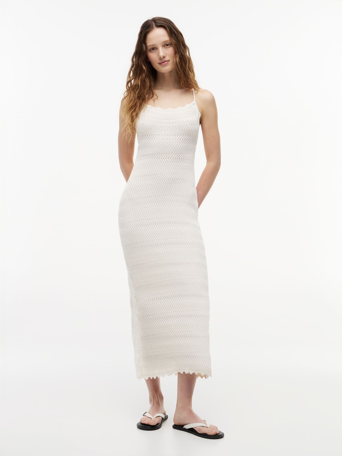 Chevron Knit Slim Cami Dress — Beige