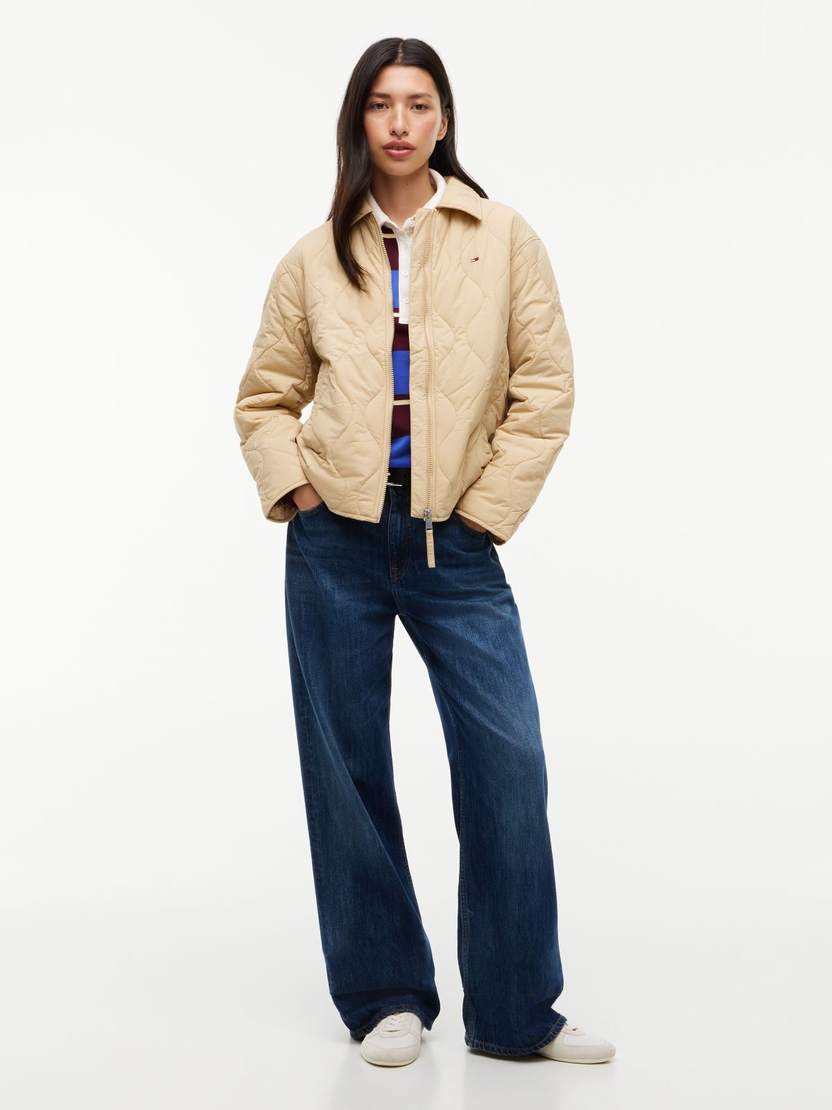 Water Repellent Quilted Relaxed Jacket — Beige