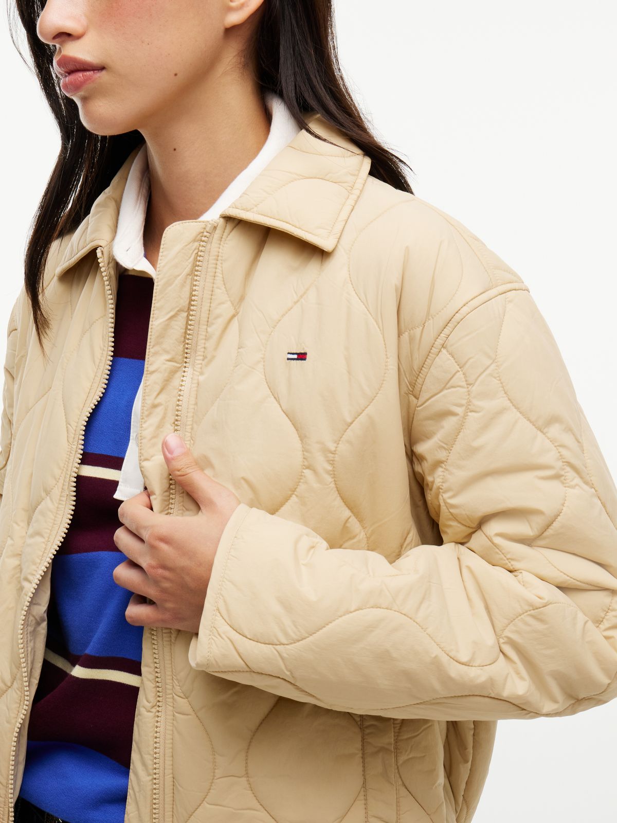 Water Repellent Quilted Relaxed Jacket — Beige