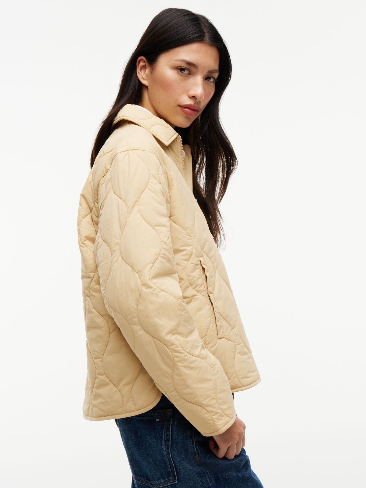 Water Repellent Quilted Relaxed Jacket — Beige