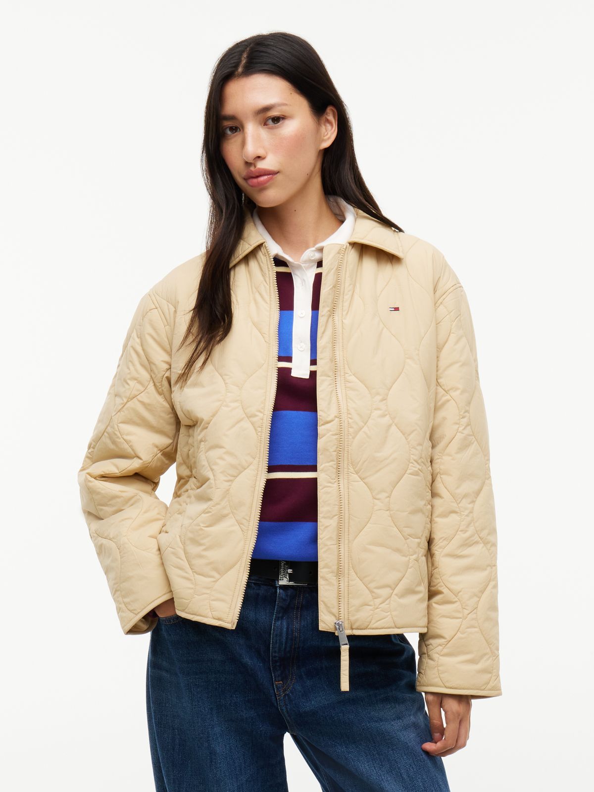 Water Repellent Quilted Relaxed Jacket — Beige