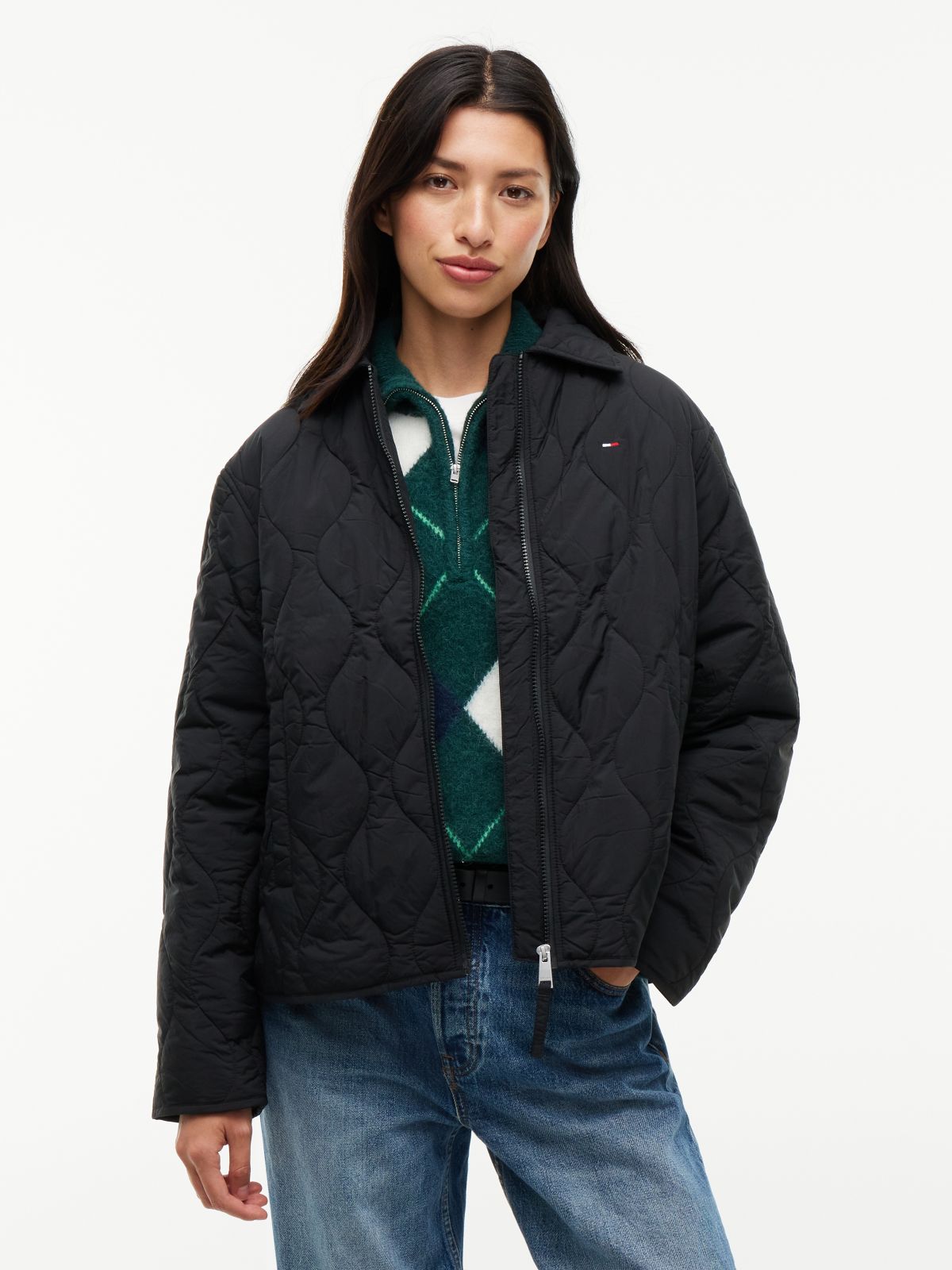 Water Repellent Quilted Relaxed Jacket — Black