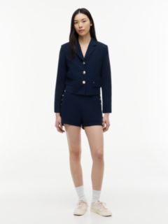 Gold-Tone Button Regular Fit Cropped Blazer — Blue 2