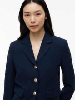 Gold-Tone Button Regular Fit Cropped Blazer — Blue 3