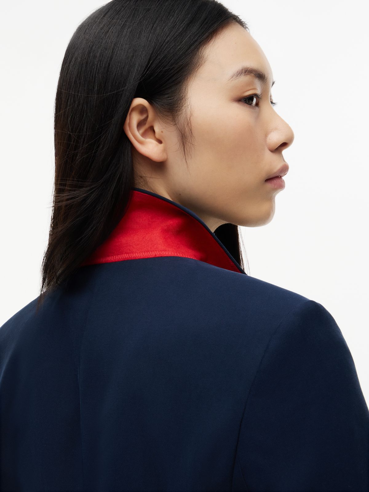 Gold-Tone Button Regular Fit Cropped Blazer — Blue