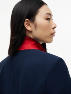 Gold-Tone Button Regular Fit Cropped Blazer — Blue 4