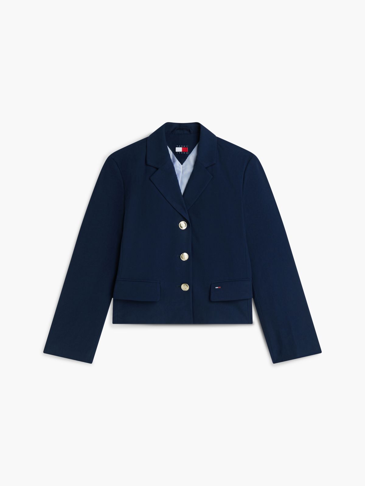 Gold-Tone Button Regular Fit Cropped Blazer — Blue