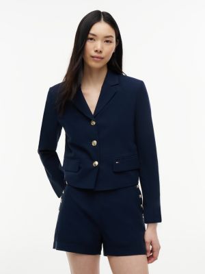 blue gold-tone button regular fit cropped blazer for women tommy jeans