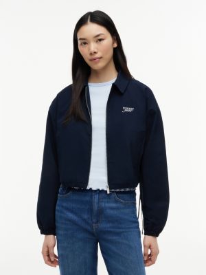 blue relaxed fit seersucker-coach-jacke mit tunnelzug für damen - tommy jeans
