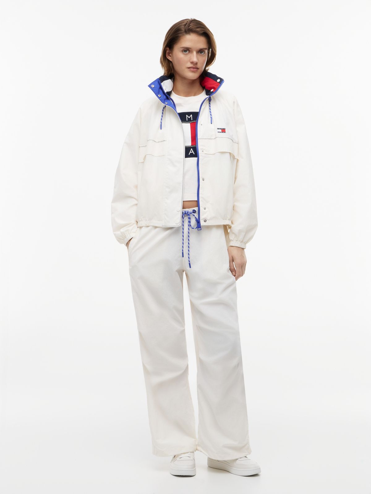 Water Resistant Oversized Regatta Windbreaker — White