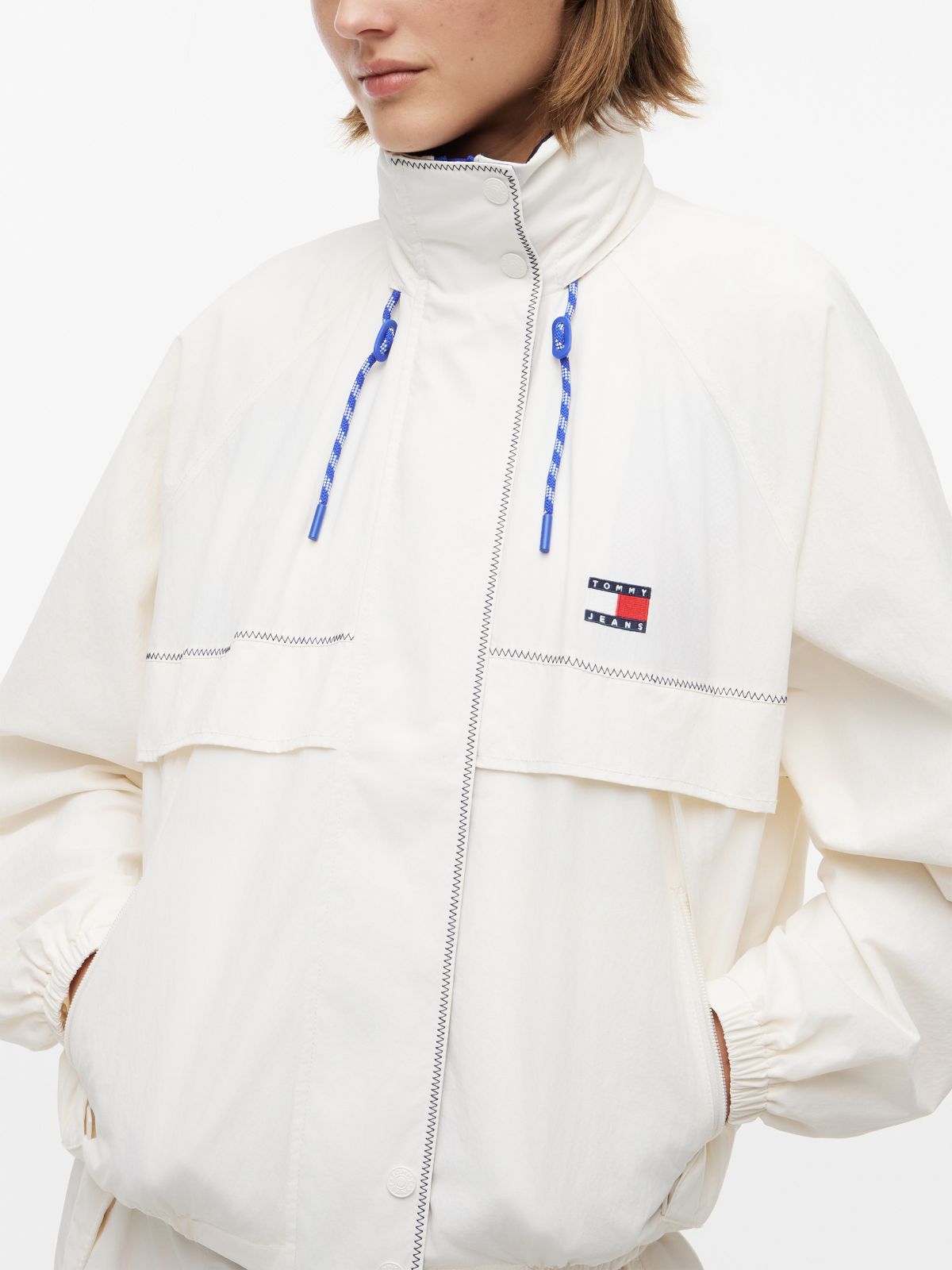 Water Resistant Oversized Regatta Windbreaker — White