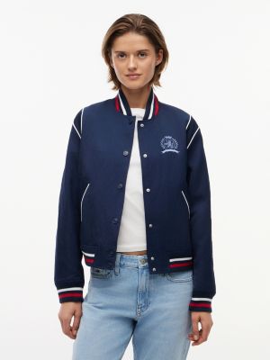 blue crest embroidery varsity jacket for women tommy jeans