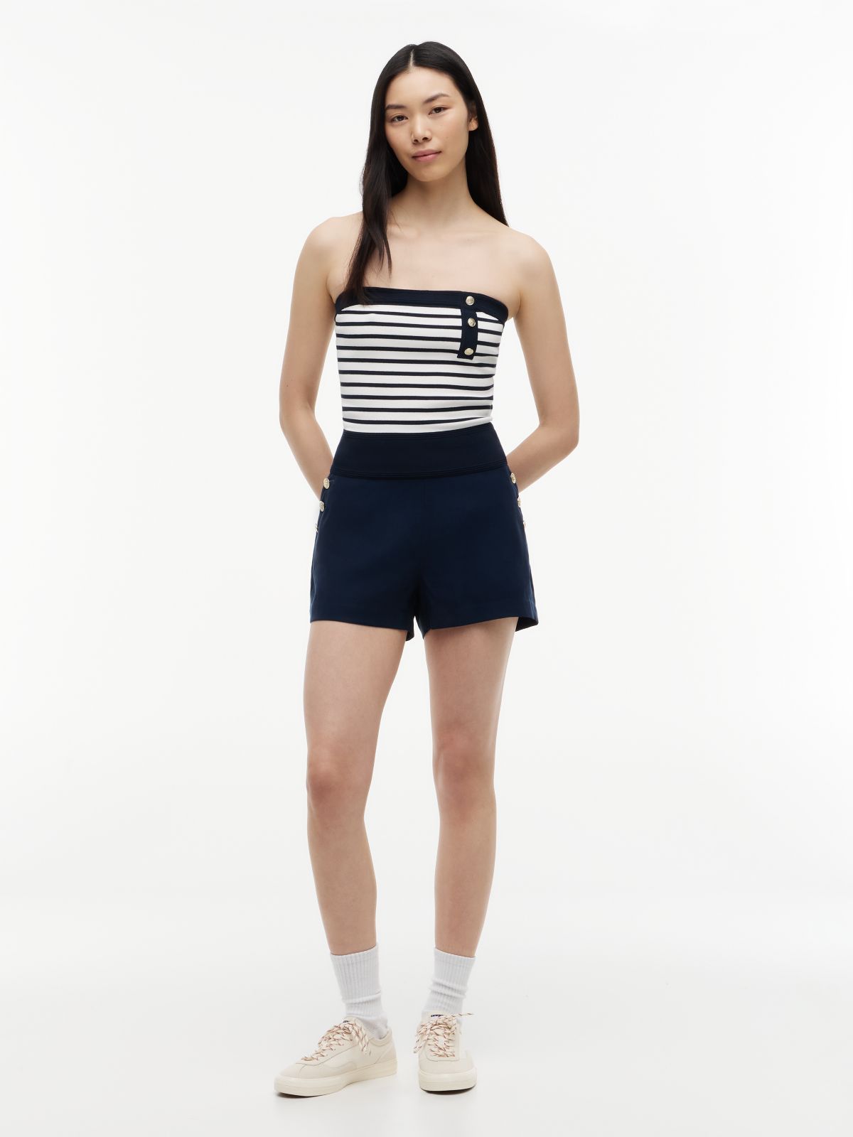 Gold-Tone Button Knit Extra Slim Bandeau — Blue