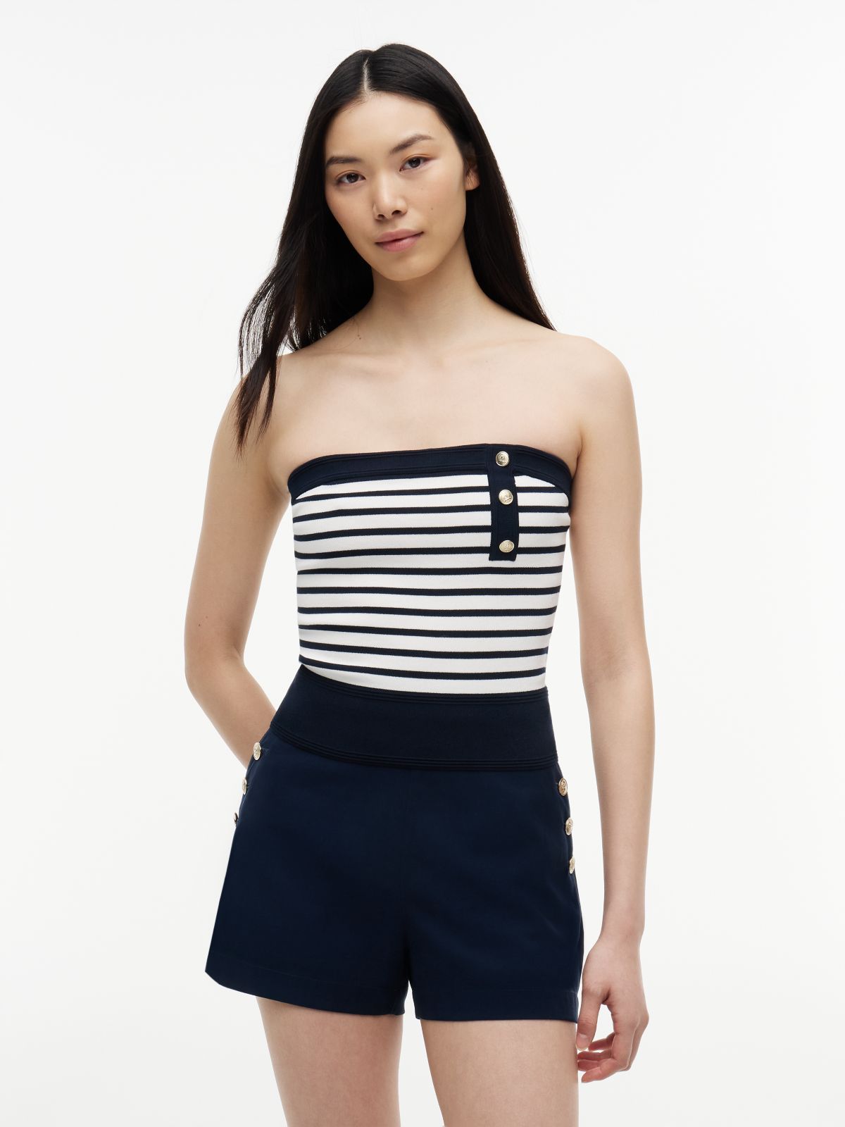 Gold-Tone Button Knit Extra Slim Bandeau — Blue