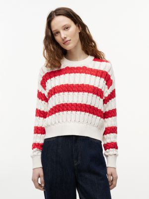 red luźny sweter o splocie warkoczowym dla kobiety - tommy jeans