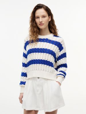 blue luźny sweter o splocie warkoczowym dla kobiety - tommy jeans