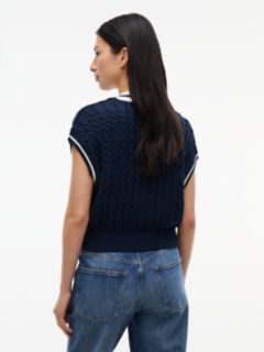 Cable Knit V-Neck Oversized Sweater Vest — Blue 4