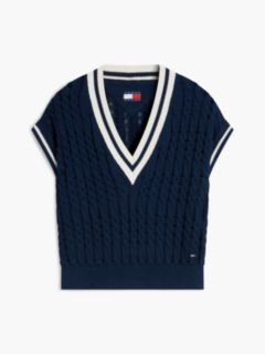 Cable Knit V-Neck Oversized Sweater Vest — Blue 5