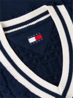 Cable Knit V-Neck Oversized Sweater Vest — Blue 6