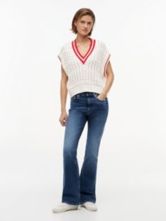 Cable Knit V-Neck Oversized Sweater Vest — White 2