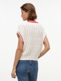 Cable Knit V-Neck Oversized Sweater Vest — White 4