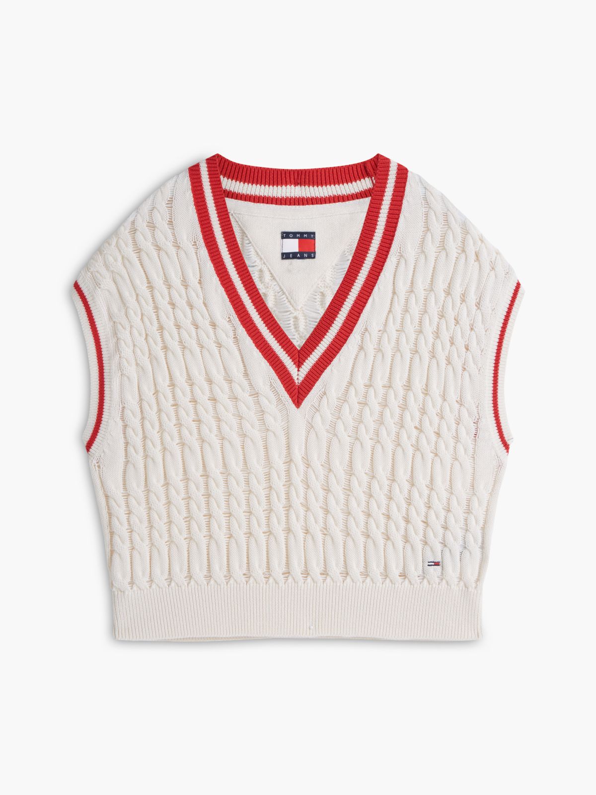 Cable Knit V-Neck Oversized Sweater Vest — White