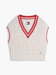 Cable Knit V-Neck Oversized Sweater Vest — White 5