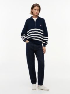 Tommy Badge Stripe Quarter-Zip Jumper — Blue 2