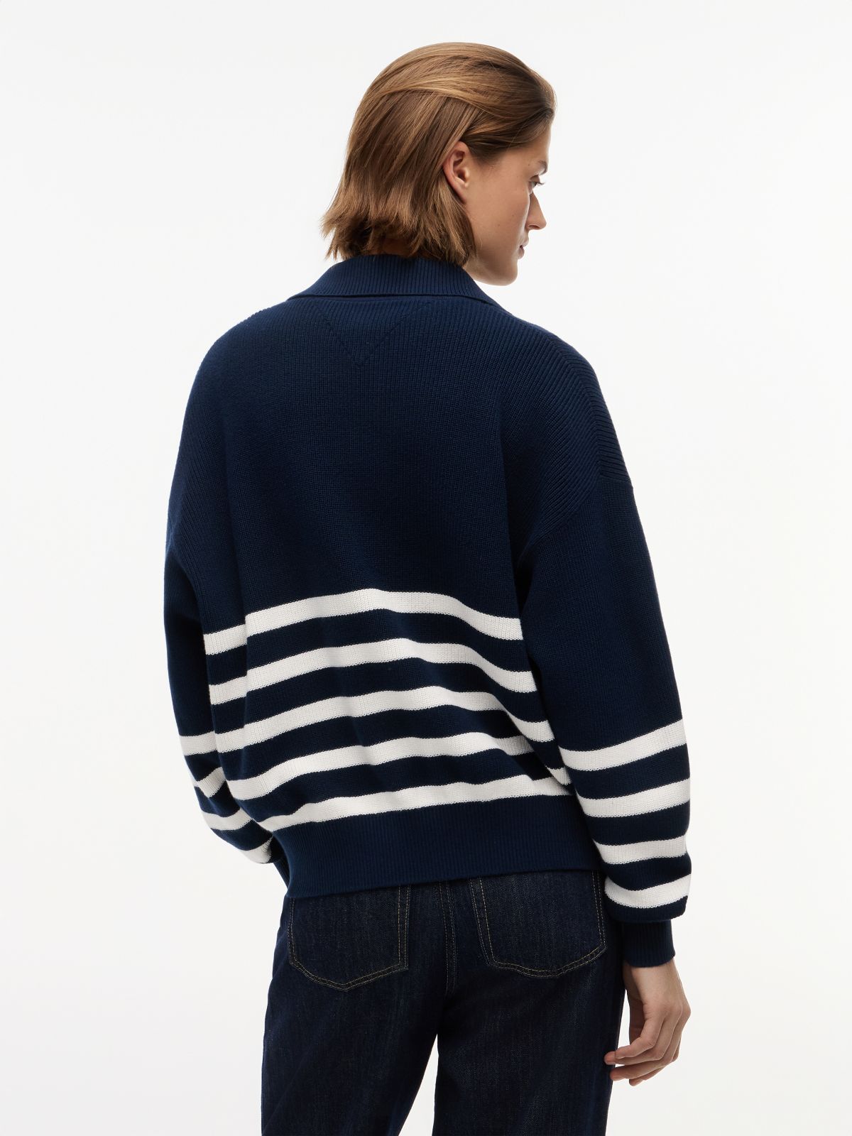 Tommy Badge Stripe Quarter-Zip Jumper — Blue