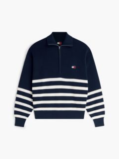 Tommy Badge Stripe Quarter-Zip Jumper — Blue 5