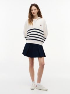 Tommy Badge Stripe Quarter-Zip Jumper — Beige 2