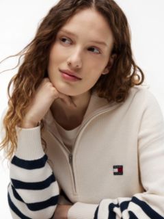 Tommy Badge Stripe Quarter-Zip Jumper — Beige 3