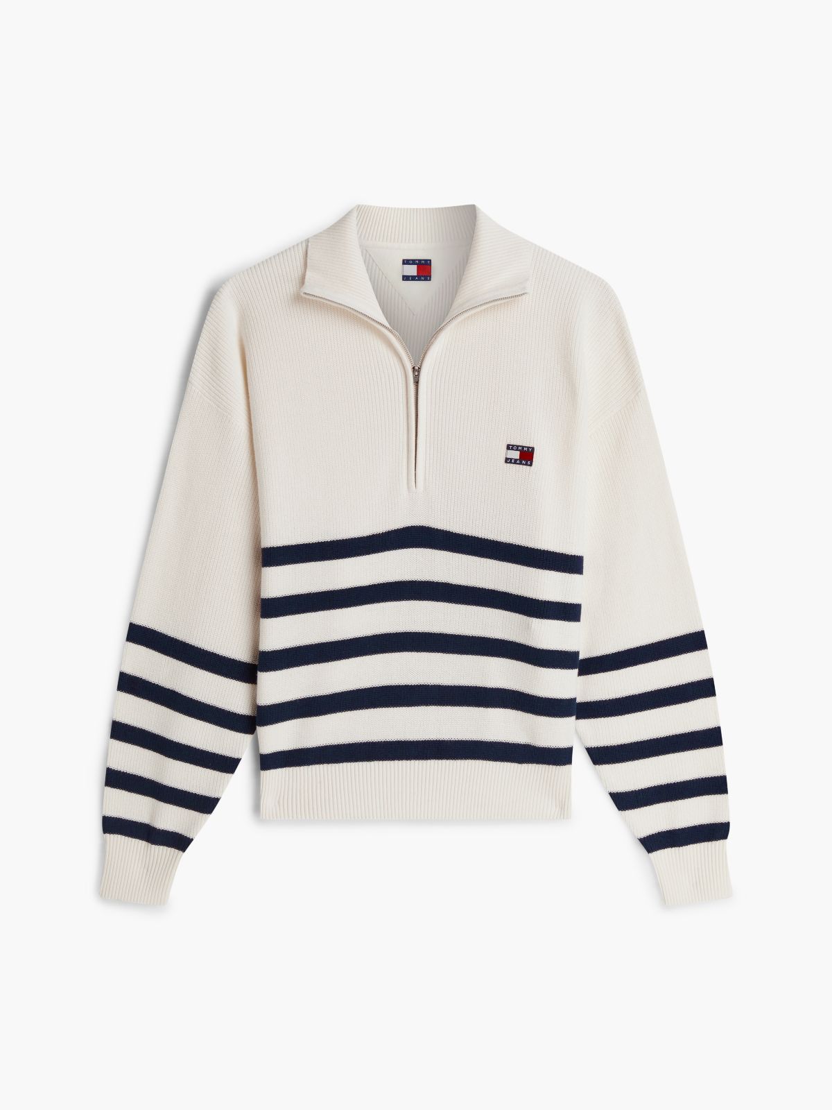 Tommy Badge Stripe Quarter-Zip Jumper — Beige