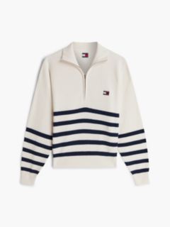 Tommy Badge Stripe Quarter-Zip Jumper — Beige 5