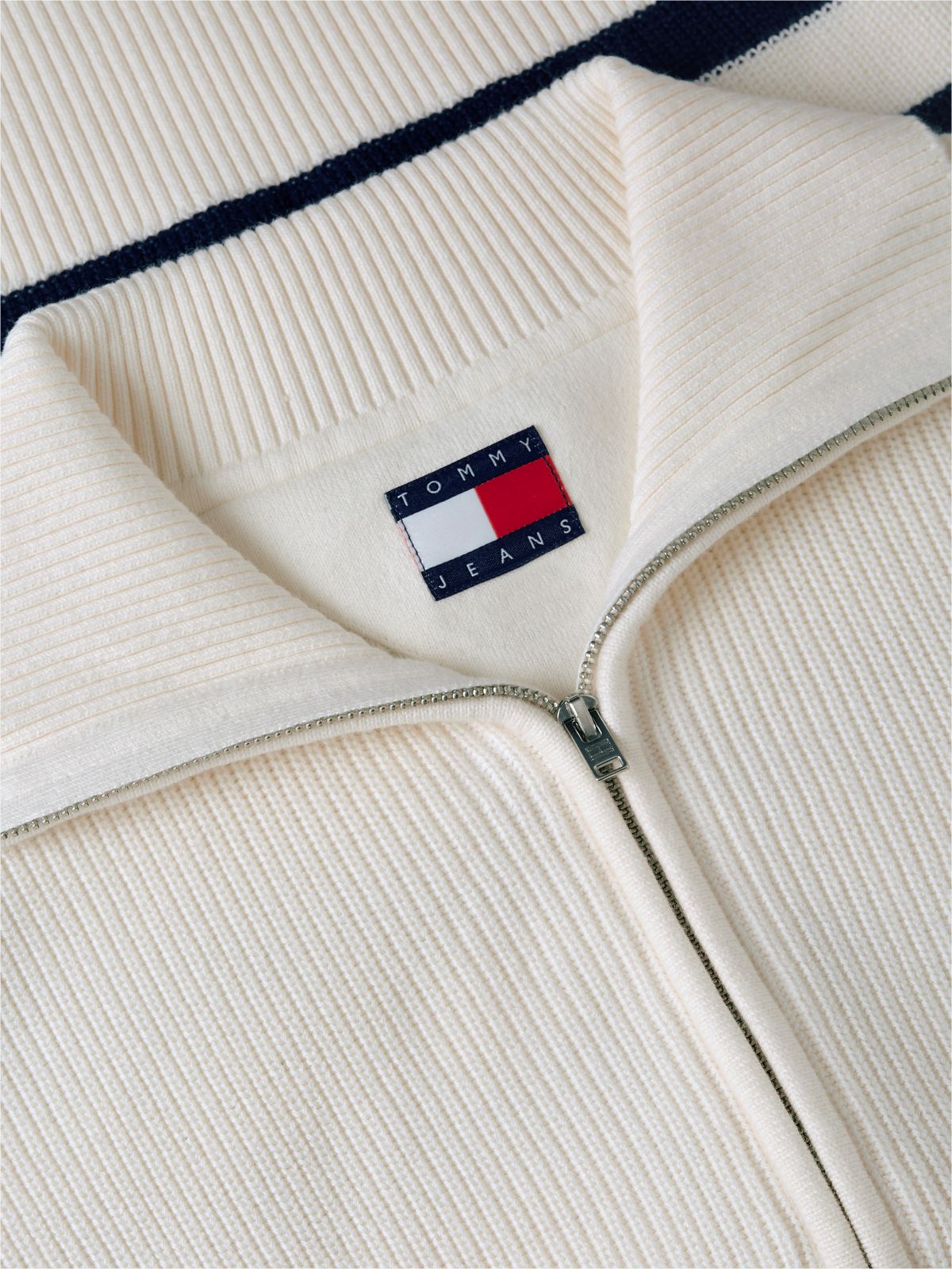 Tommy Badge Stripe Quarter-Zip Jumper — Beige