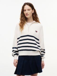 Tommy Badge Stripe Quarter-Zip Jumper — Beige 1