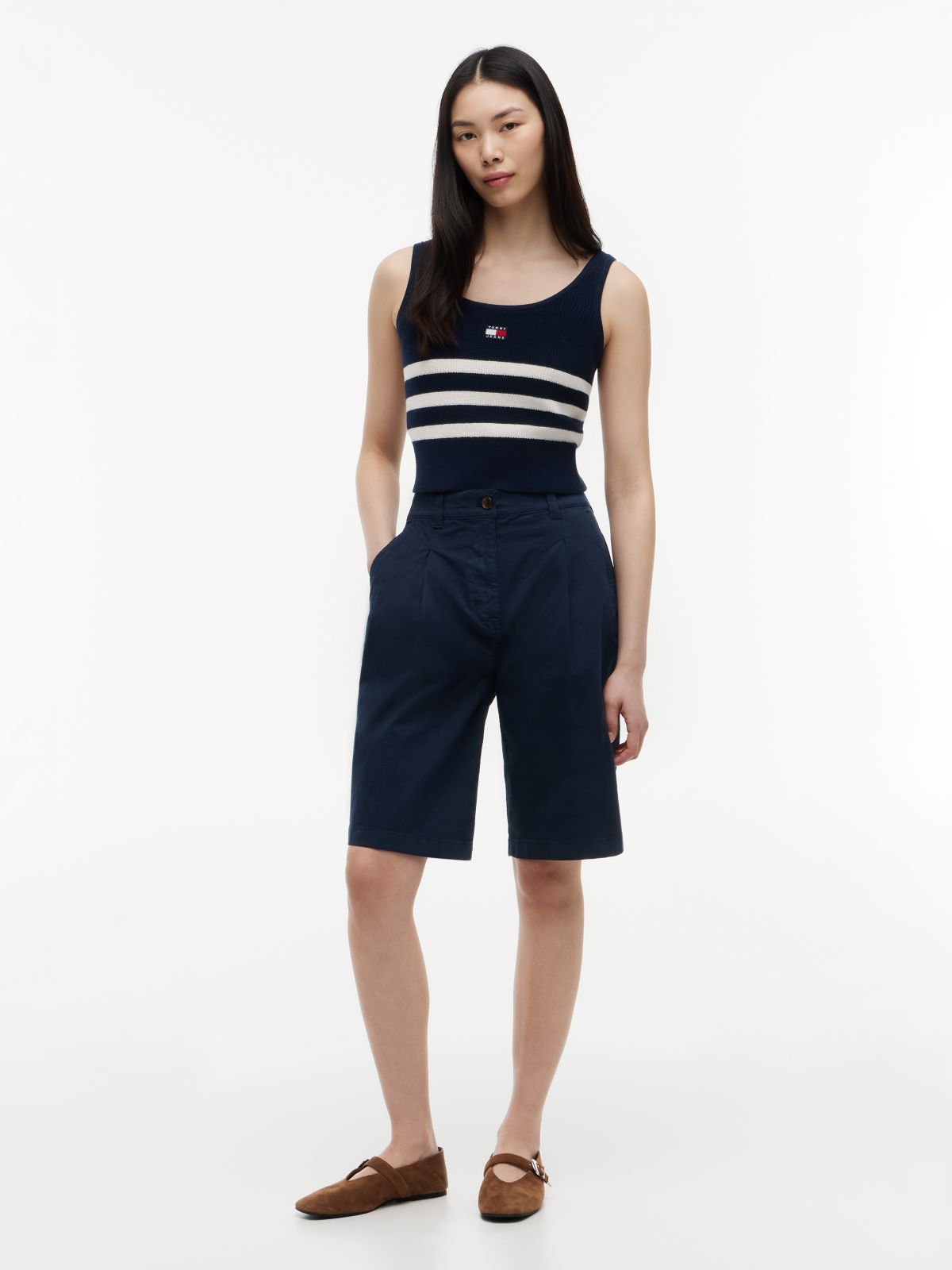 Tommy Badge Stripe Knit Tank Top — Blue