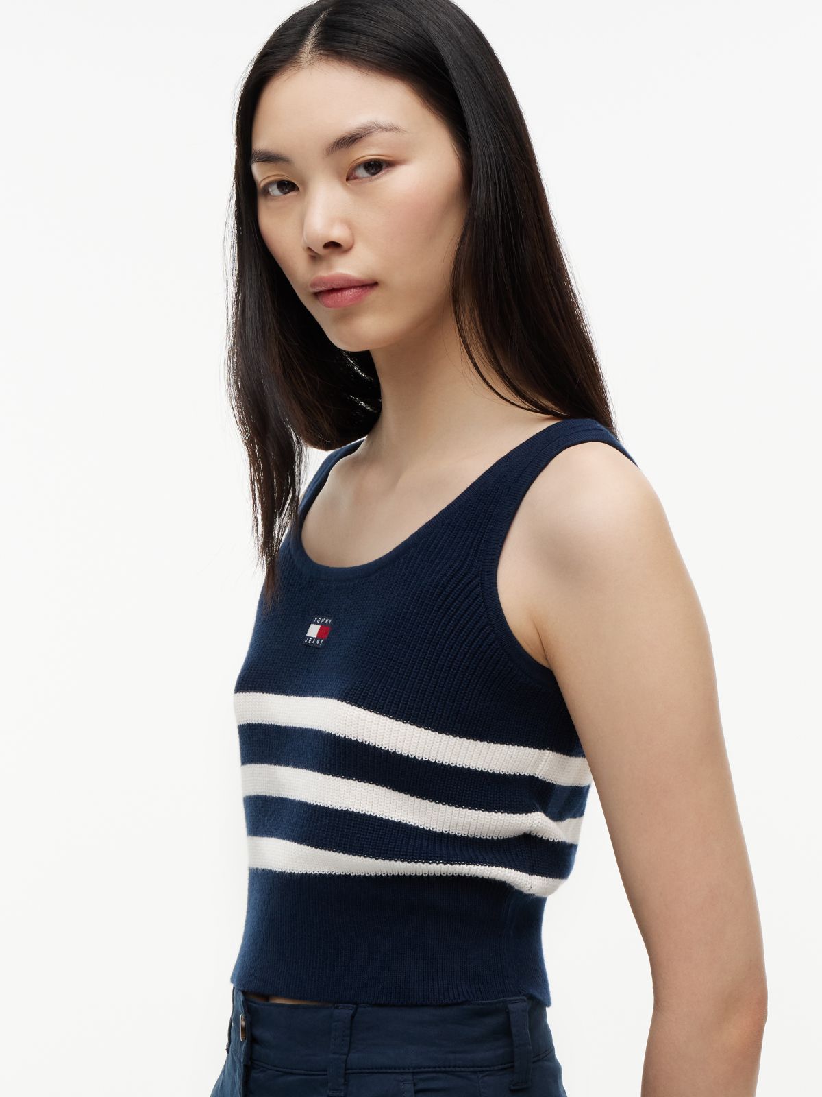 Tommy Badge Stripe Knit Tank Top — Blue