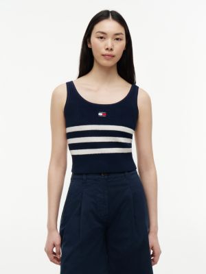 blue tommy badge stripe knit tank top for women tommy jeans