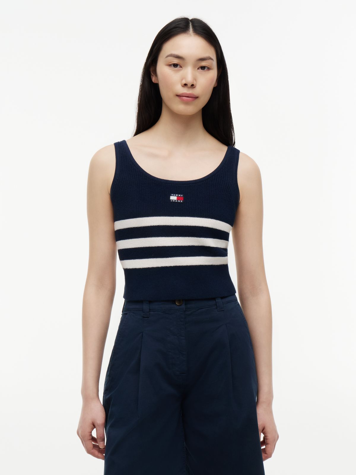 Tommy Badge Stripe Knit Tank Top — Blue