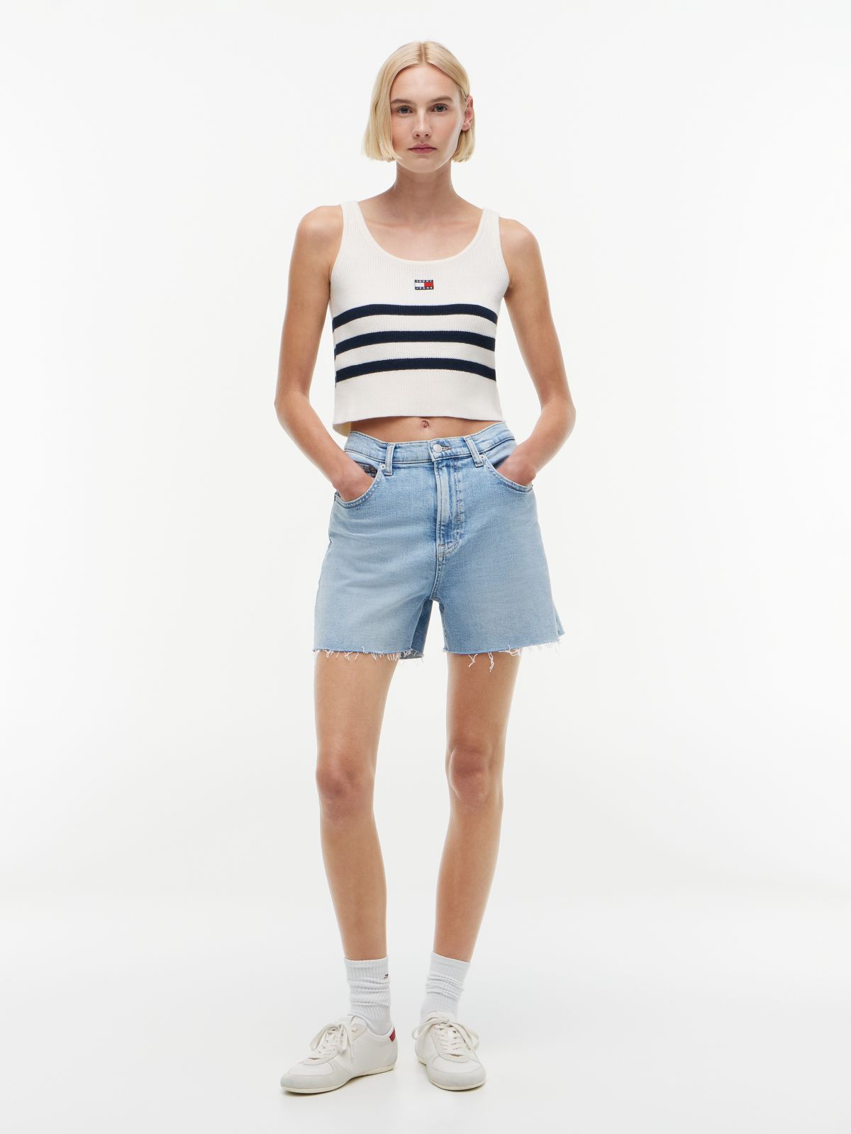 Tommy Badge Stripe Knit Tank Top — White