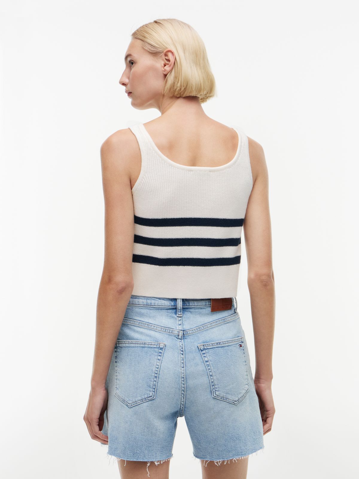 Tommy Badge Stripe Knit Tank Top — White