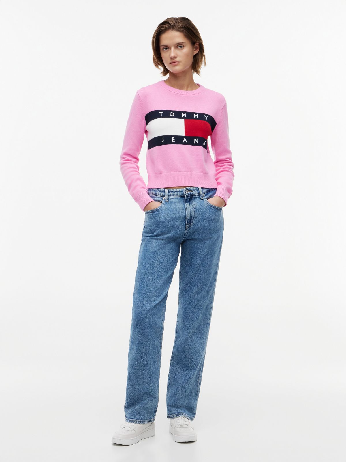 Tommy Flag Crew Neck Jumper — Pink