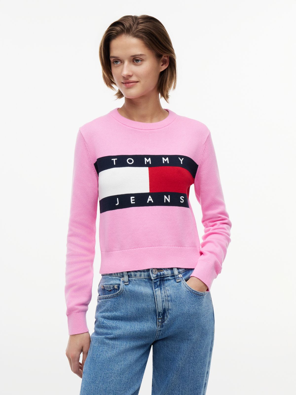Tommy Flag Crew Neck Jumper — Pink